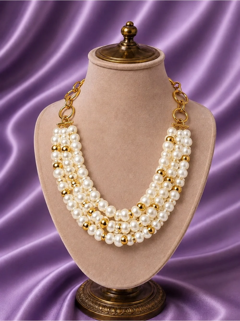 White Multi-Strand Pearl Collar Necklace